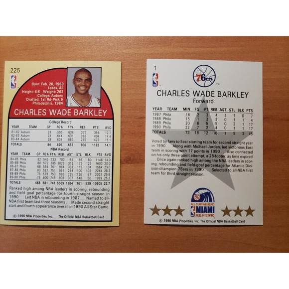 (2) 1990-1991 NBA Hoops - Charles Barkley #225 & #1 All Star - From a Fresh Pack - Picture 2 of 2